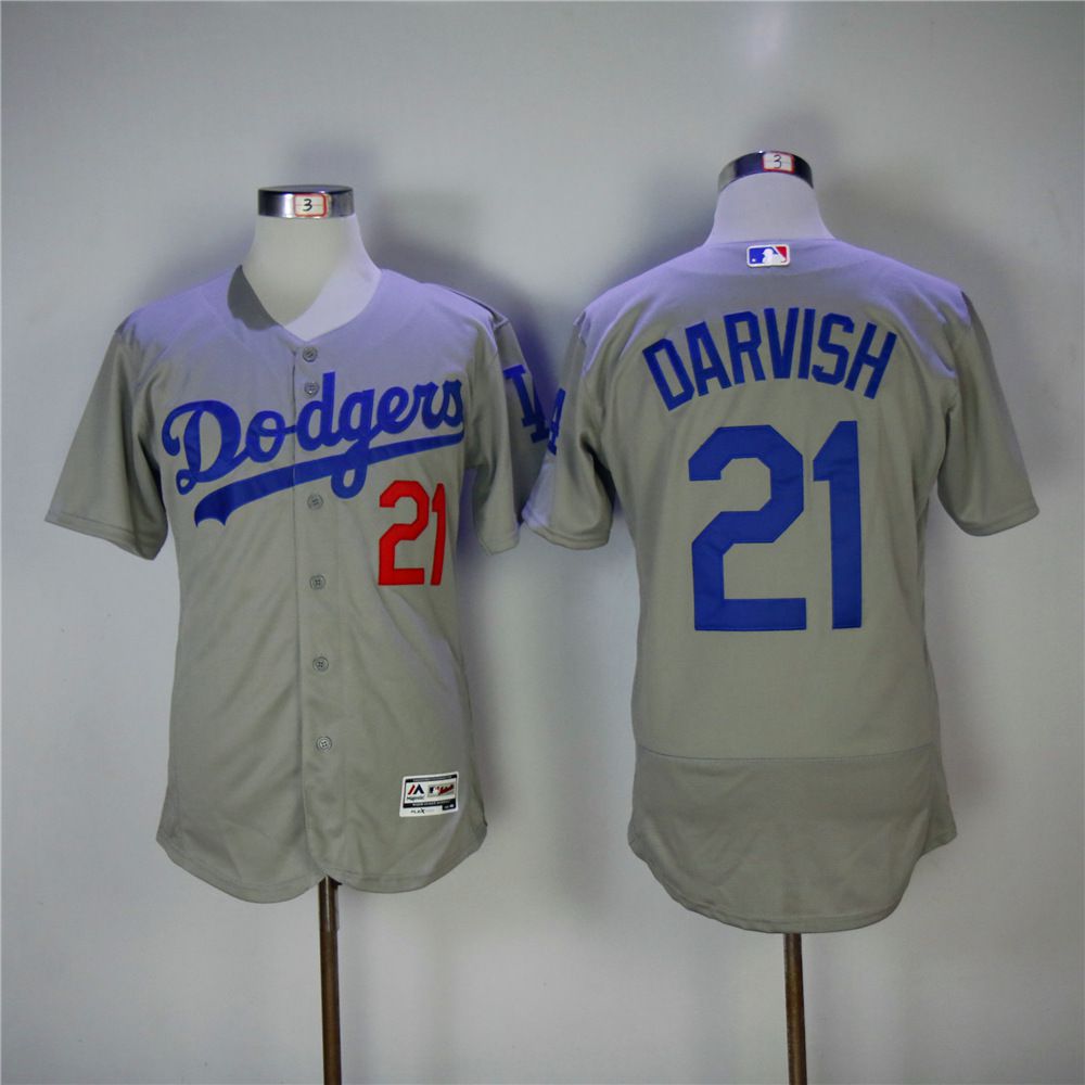 Men Los Angeles Dodgers #21 Darvish Grey Elite MLB Jerseys->los angeles dodgers->MLB Jersey